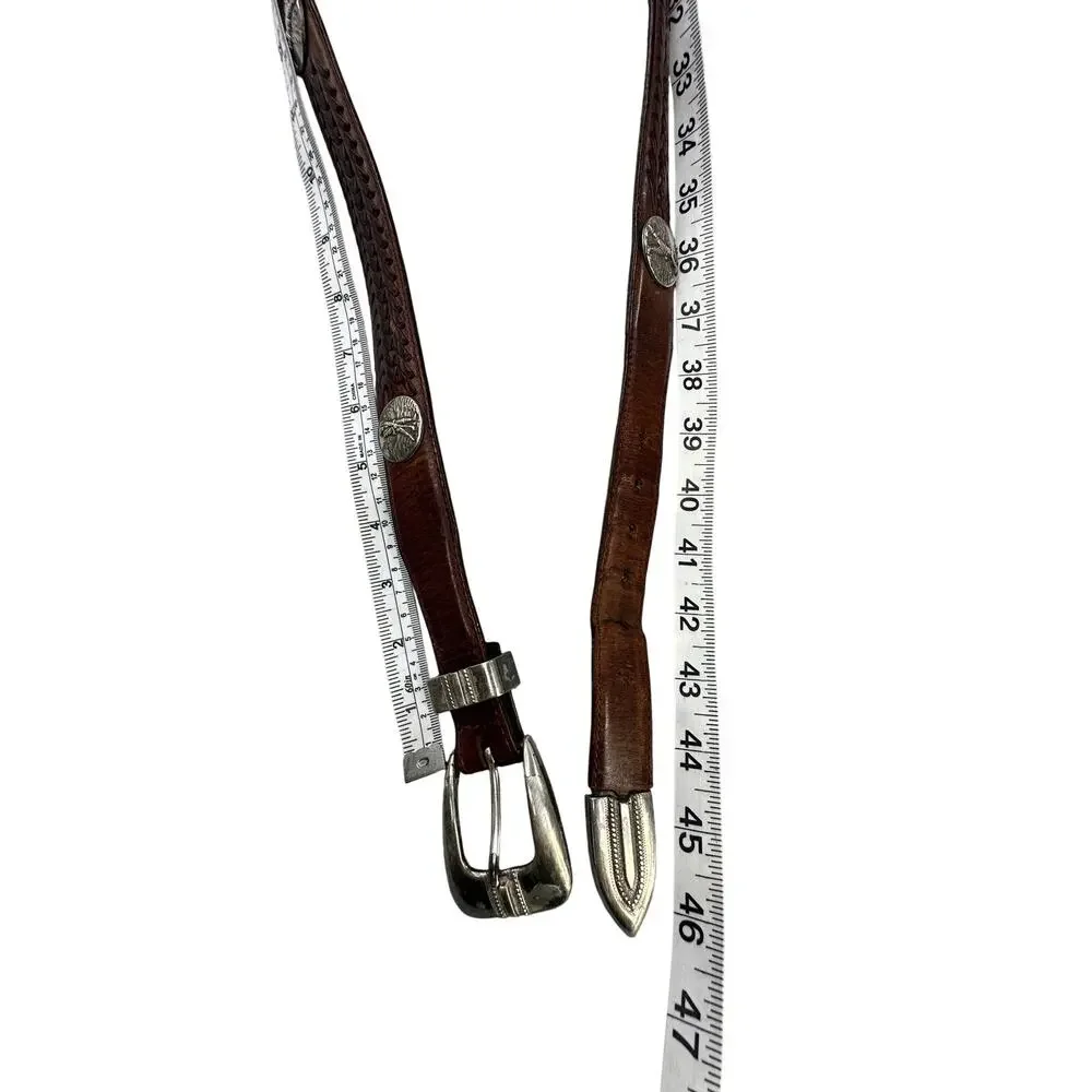Golf Concho Woven Leather Belt Silver Buckle 40 Western Vintage